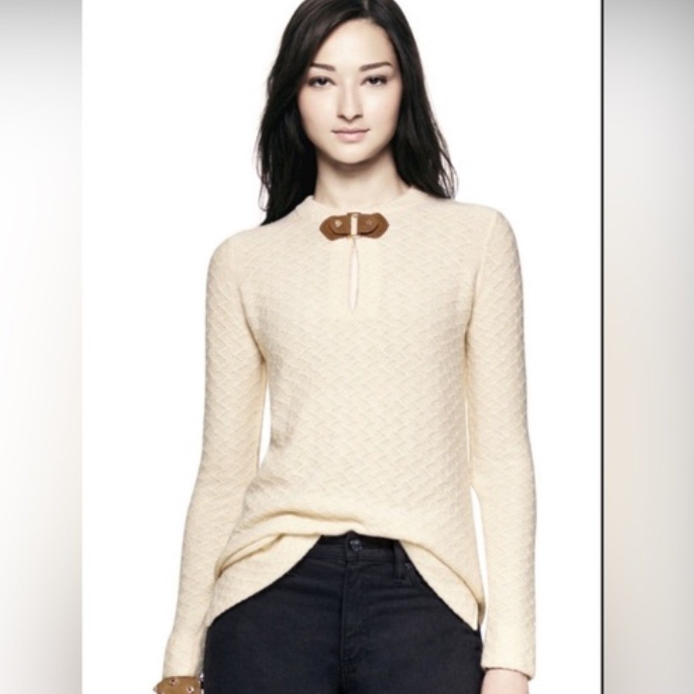 Tory Burch Mim Tunic Sweater Small Buckle Cream Alpaca Wool Blend Designer